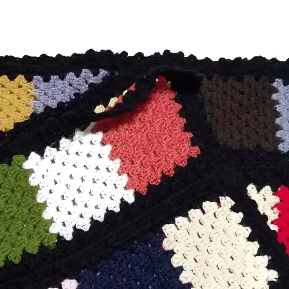 VINTAGE Multicolor Granny Square Crochet Afghan